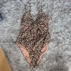 Aerie Cut Out Wrap Around Tie Front One Piece Full Coverage Swimsuit